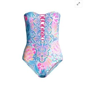 Lilly Pulitzer Jules One-Piece Swimsuit Seaglass Aqua Rainforest Size 2 NWT